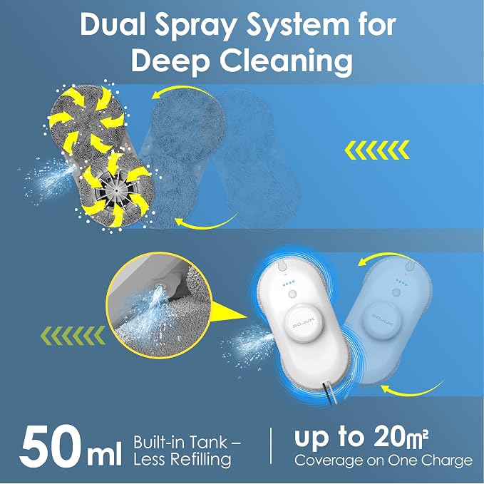 Window Cleaning Robot, 5000Pa Suction with Edge Detection | AI Smart Path Planning Dual Spray & UPS Anti-Drop with 10 Pads for Indoor/Outdoor High-Rise Windows