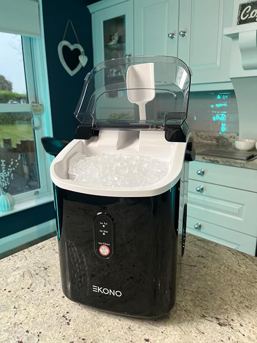Nugget Ice Maker Countertop Sonic Ice Machine - 34 lbs/24H Pebble Ice Maker in 6-7 Min with Plastic Cup with Straw & Scoop - Countertop Ice Maker Nugget Ice for Home, Office, Bar, Party, Camping