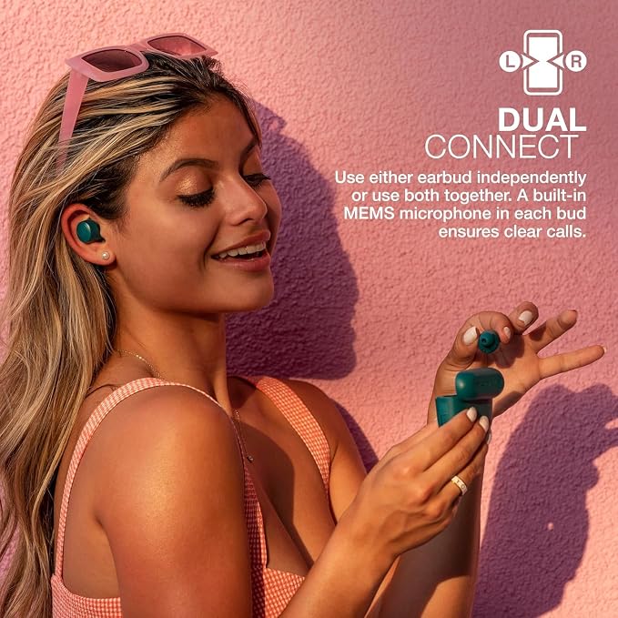 JLab Go Air Pop+, True Wireless Earbuds, Bluetooth Earbuds with Microphone, Dual Connect, USB-C Charging Case, Teal