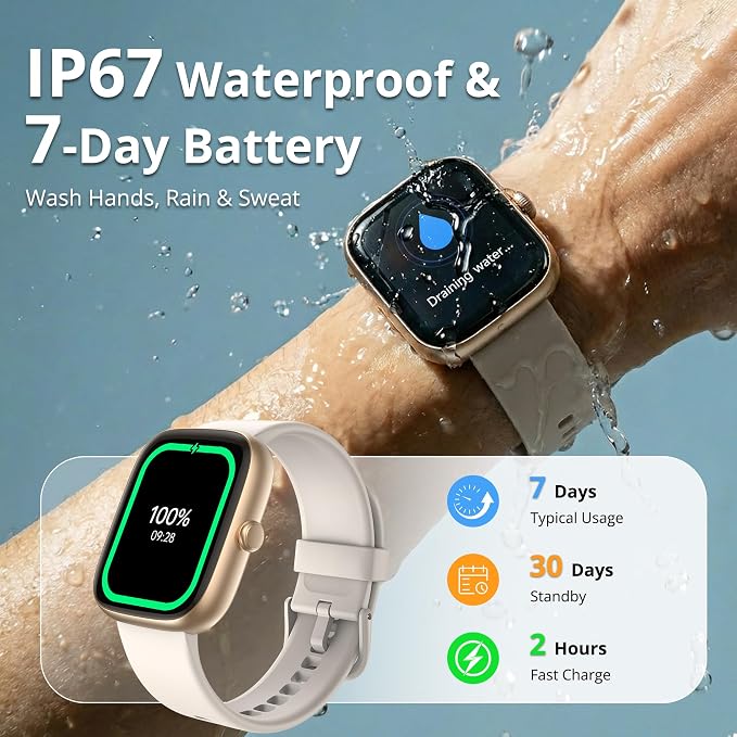 Smart Watch for Women, 1.83" HD Touchscreen Fitness Tracker, Bluetooth Calling, 110+ Sports Modes, Heart Rate SpO2 Sleep Monitor, DIY Dial, IP67 Waterproof, Compatible with Android & iOS