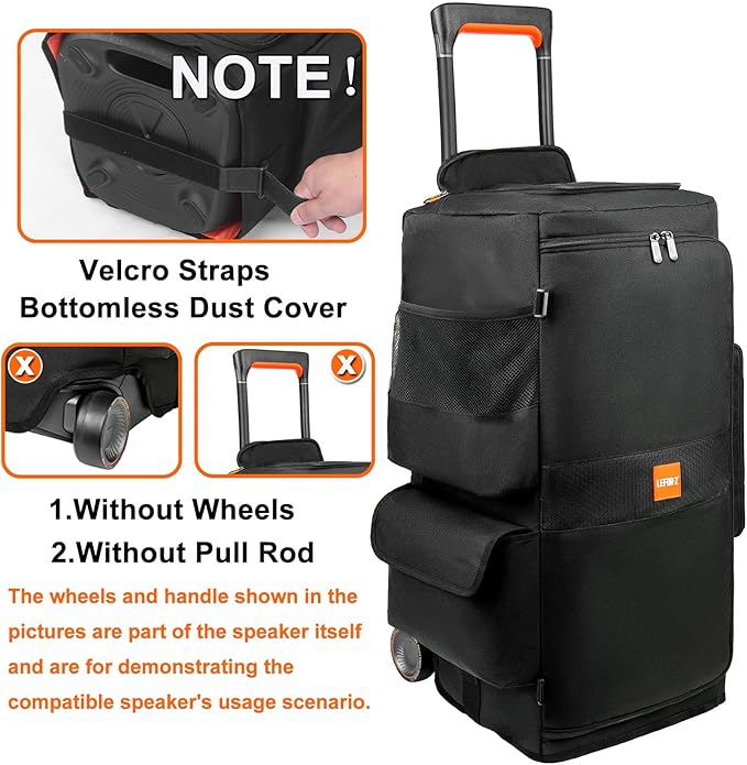 Speaker Case Compatible with JBL PartyBox 320,Bottomless Speaker Dust Cover Storage Bag Fits for JBL PartyBox 310 for Outdoor Travel,Black+Orange,Portable Cover Only,(Without Wheels and Pull Rod)