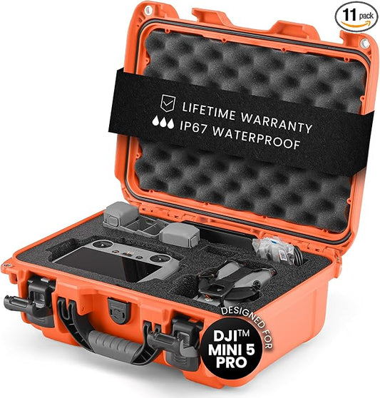 NANUK 915 DJI™ Mini 5 Pro Fly More Combo Plus - Waterproof Hard Case with Drone Foam Insert, Crushproof, Portable Travel Case, Made in Canada – Orange (15.8" x 12.1" x 6.8")