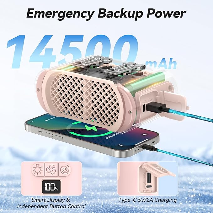 14500mAh Portable Waist Fan, Mothers Day Gifts for Mom Wife Women, Shirt Wearable Belt Clip on Fan for Hot Flash Relief Outdoor, Rechargeable Full Body Cooling, Travel Hiking Camping Essentials 2026