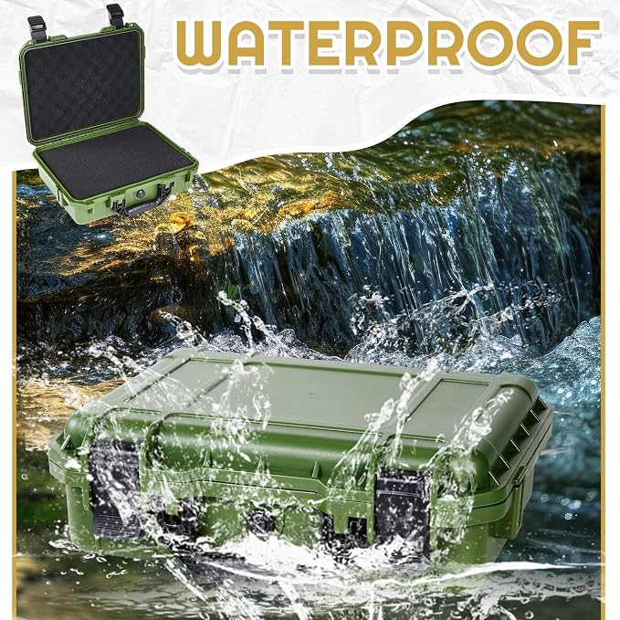 Relaxweex 1 Pcs Waterproof Hard Case with DIY Customizable Foam Insert Portable Protective Case with Knife for Camera Drones Equipments Tools Test Instruments(Green,11.3 x 8.7 x 4.2 Inch)