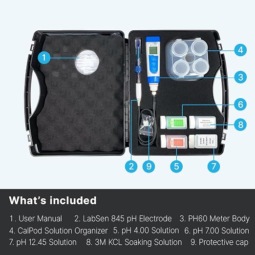Apera Instruments PH60-SA Handheld pH Meter Tester Kit with LabSen 845 ATC pH Electrode for Lab-Grade pH Measurement in Strong Alkaline or High Salinity Water Solutions