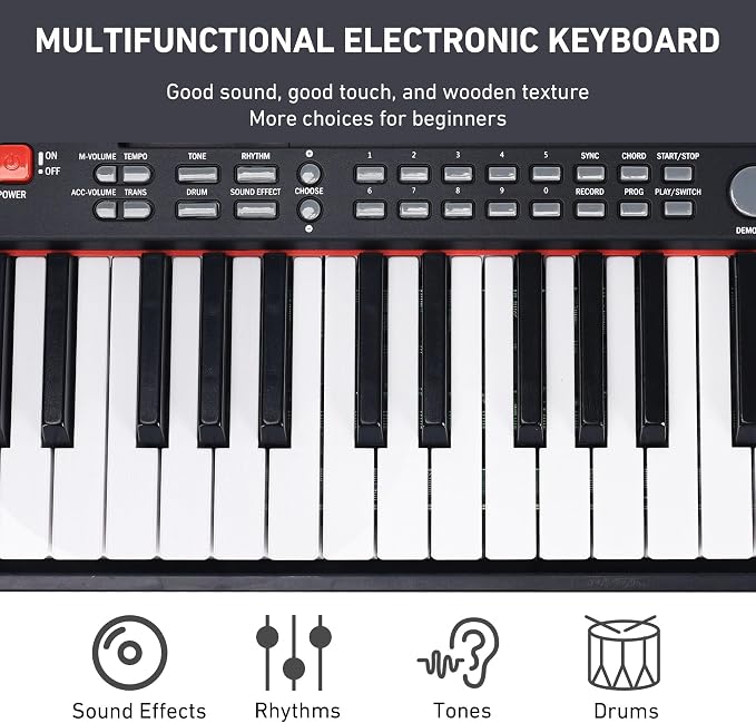Lexington 61 Key Keyboard Piano, Complete Electronic Piano Keyboard Set for Beginners Adults, Portable Music Keyboard with Lighted Keys, Teaching Modes, Stand, Case, Microphone (Black)
