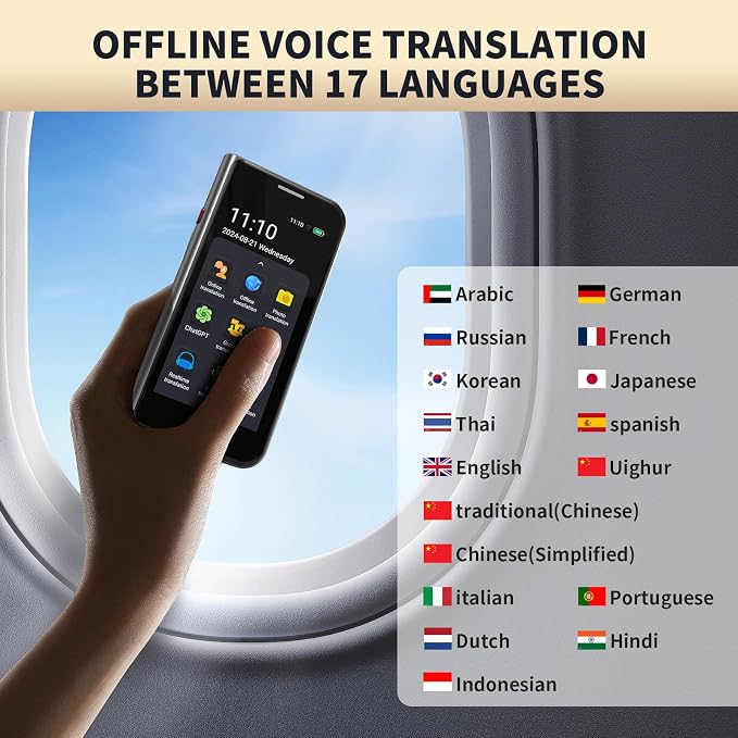 Language Translator Device No Wifi Needed, High-end Upgraded Ai Translator, Offline Real-Time Voice Spainish Translation, Support 150 Languages, Recording&Photo Premium Translation Device for Business