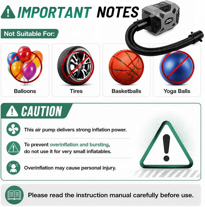 600W Electric Air Pump for Inflatables, High Power Air Mattress Pump with 6 Nozzles, Quick Inflate & Deflate Air Pump for Pool Floats, Vacuum Storage Bags, Swim Rings, Inflatable Toys