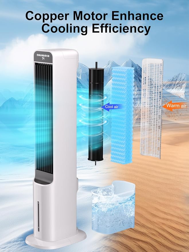 Uthfy 41 Inch Swamp Cooler Air Conditioner, 3-in-1 Portable Air Conditioners with 4 Modes, 3 Speeds, 120° Oscillation, 4 Ice Packs, Removable Water Tank, Cooling Fans that Blow Cold Air with Remote
