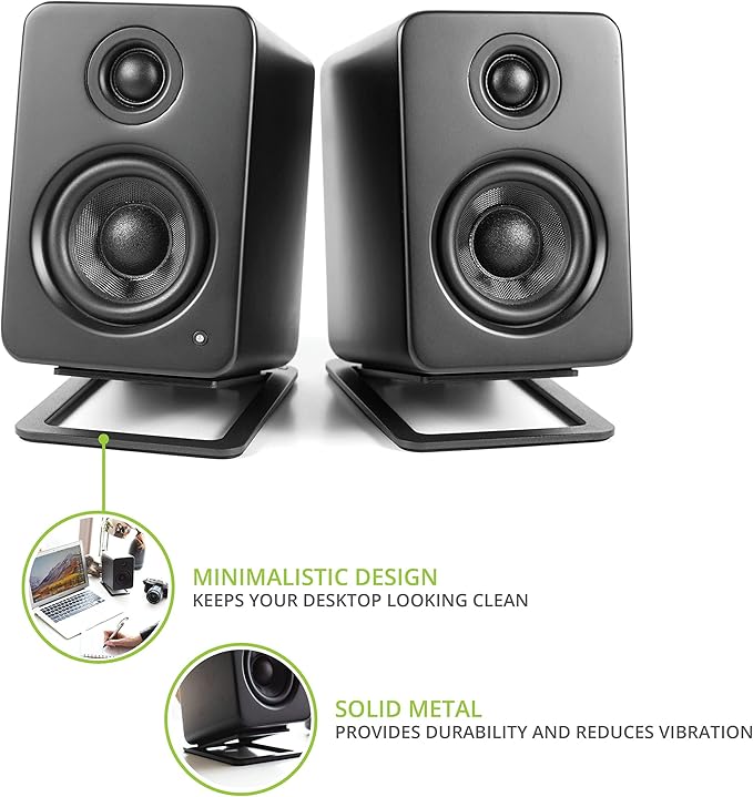 Kanto S2 Tilted Desktop Speaker Stands for Small Speakers & Compact 2”-3” Studio Monitors | Supports 6 lbs | Damping Foam Padding | Black, Pair