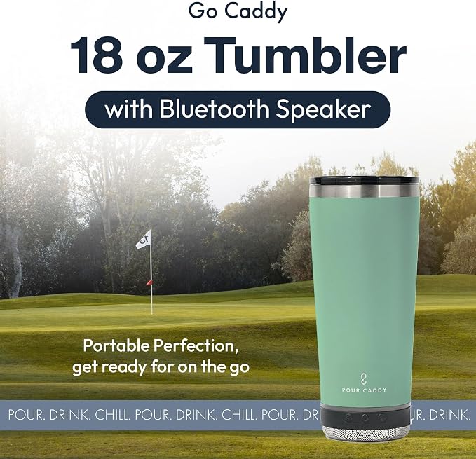 Vibe 18 oz Tumbler with Bluetooth Speaker, Insulated Stainless Steel Travel Cup with Lid, Hot & Cold Drink Beverage Container, Removable Speaker with Microphone, Rubber Base, Seafoam