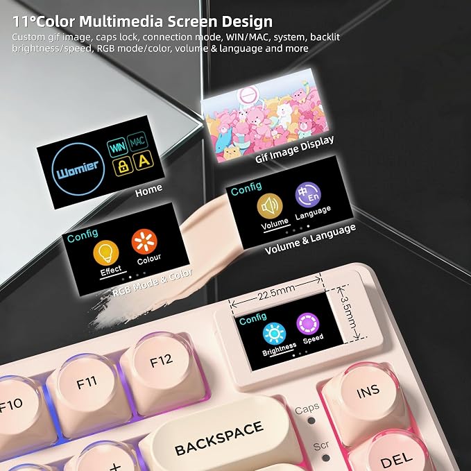 Womier SK80 75% Foundation Mechanical Gaming Keyboard with Color Multimedia Display Pink Creamy Keyboards, Jelly Keycaps Hot Swappable RGB Wired Key Board Pre-lubed POM Switch for Mac/Win, Pink