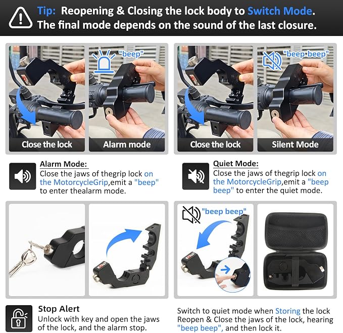 Motorcycle Locks Anti Theft, Motorcycle Grip Lock 130DB Alarm Heavy Duty Throttle Lock, Waterproof Brake Alarm for Moped, Bike, Scooter, ATV (Black)