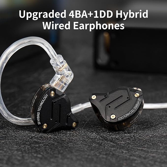 Kinboofi KZ ZS10 Pro IEM Headphone, in Ear Monitor Headphone, 4BA 1DD KZ Wired Earphone Multi Driver in Ear Earphone,IEM Earphone on Stage Monitor for Singer Guitarist Drummer (Matte Black No Mic)
