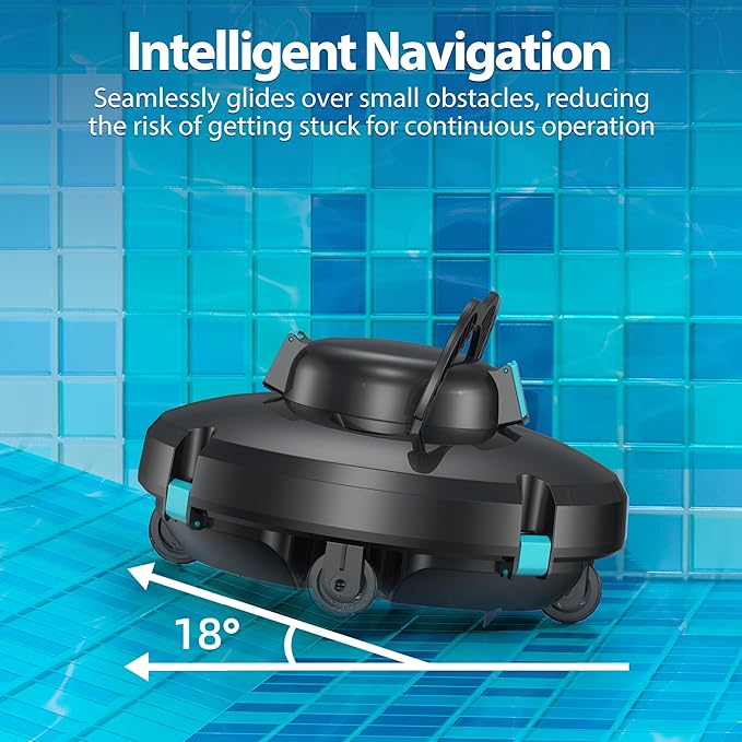 Cordless Robotic Pool Cleaner,Automatic Pool Vacuum Lasts 150Mins,Powerful Suction,Self-Parking, Maximum Climbing Angle 18 Degrees,Lightweight for Above/Inground Pools Up to 1200 Sq.Ft