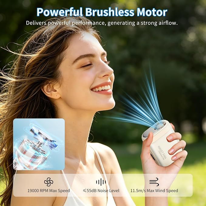 Portable Handheld Fan Rechargeable Hands-Free Hanging Neck Fan with Cold Compress LED Display 3000mAh 5 Speed 4 IN 1 Personal Fans for Hand, Neck, Desk, Clip, Outdoor, Travel, Beach, Makeup, Beige