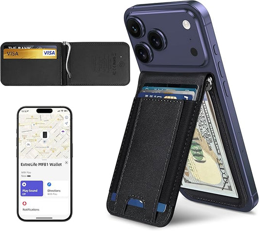 ExtreLife for Magsafe Wallet with Money Clip, Works with Apple Find My, Strongest Magnetic Wallet for iPhone 17/16/15/14/13/12 Series, 8-Card Holder, Adjustable Stand, Midnight