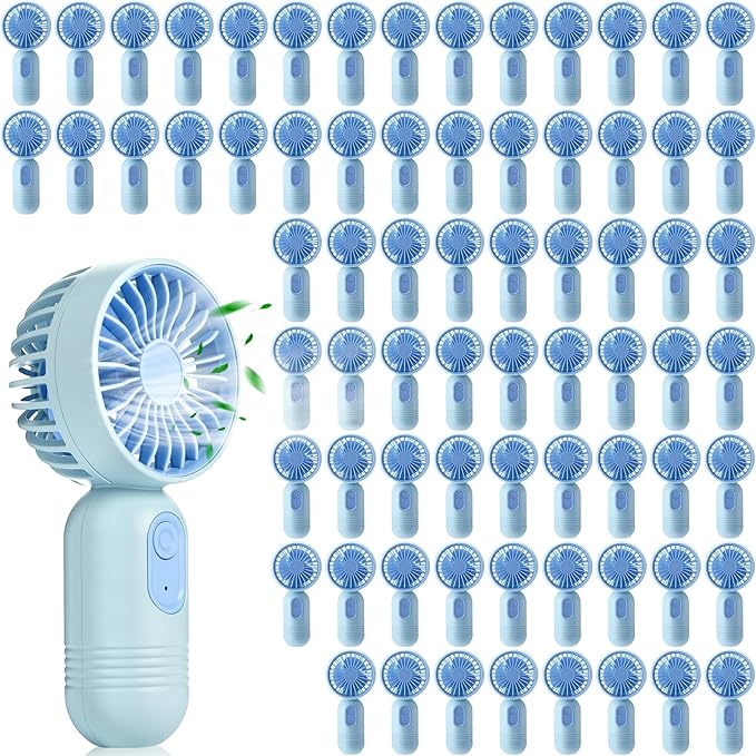 Rossesay 72 Pcs Mini Portable Fan Bulk Cute Handheld Lightweight Small Little Personal Hand Eyelash Fan 3 Speeds USB Rechargeable for Women Men Indoor Outdoor Makeup Travel (Blue)
