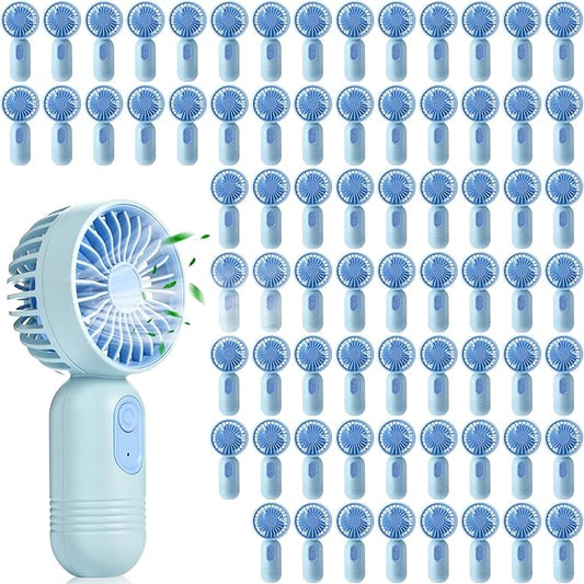 Rossesay 72 Pcs Mini Portable Fan Bulk Cute Handheld Lightweight Small Little Personal Hand Eyelash Fan 3 Speeds USB Rechargeable for Women Men Indoor Outdoor Makeup Travel (Blue)