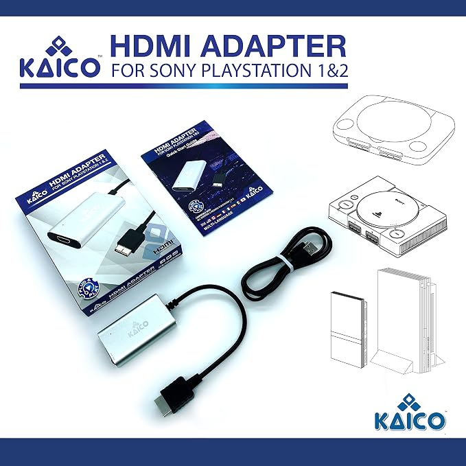 Kaico PS1 HDMI / PS2 AV Cable Compatible with Sony PlayStation & PS2 Models - Switch Between RGB & Component - PS1 & PS2 to HDMI Converter for Any HD TV | Supports RGB and YPbPr component modes for PS1 and PS2 games, with built-in switch, plug-and-play...