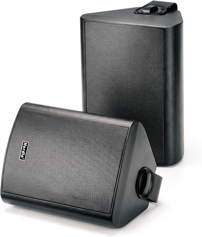 Herdio 4" 200W Outdoor Bluetooth Speakers, IPX5 Waterproof Rating and Be Able to Wireless Multi-Connection Up to 20 Units for Patio/Porch/Balcony (Black, 2-Pack)