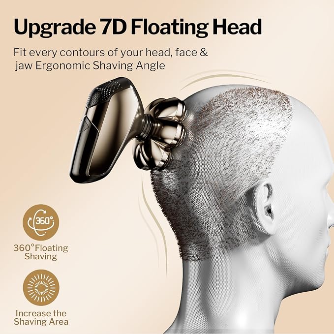 Head Shavers for Bald Men: 5-in-1 Electric Razor with 7D Floating Blades - IPX7 Waterproof Grooming Kit, Detachable Magnetic Head, 90-Min Wet Dry Gifts for Father's Day (Gold)