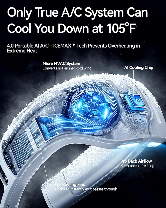 RANVOO AICE LITE Plus 2025 Max Cooling Airflow [No.1 Coolest & Most Durable] Neck Air Conditioner, Ultimate Immersive Personal AC 6000 mAh Rechargeable Neck Fan Blow Cold Air, for Mom/Dad, Ice White