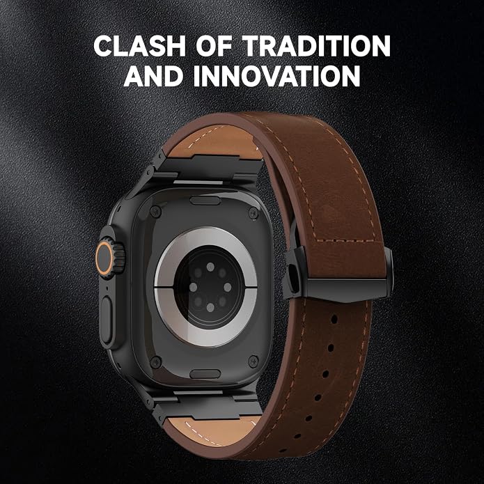 Vintage Genuine Leather Band for Apple Watch Ultra 49mm (2026 Upgrade), Rugged Replacement Strap Compatible with iWatch 46mm 45mm 44mm - for Men Women, Fit Ultra3/2/1, SE 3/2/1, Series11 10/9/8/7/6/5/4