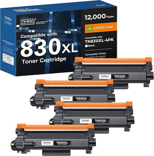 Compatible TN830XL Toner Cartridges Replacement for Brother TN 830XL TN830 TN830 XL Toner Work for Brother HL-L2460DW DCP-L2640DW HL-L2405W MFC-L2820DW HL-L2480DW HL-L2400D Printer 4PK (High Yield)