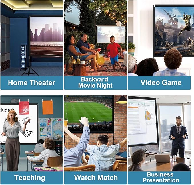 Projector Screen with Stand, Towond 120 inch Outdoor Movie Screen 16:9 HD Front Rear Portable Projection Screen with Carry Bag Wrinkle-Free and Foldable Design for Soccer Match Viewing Parties