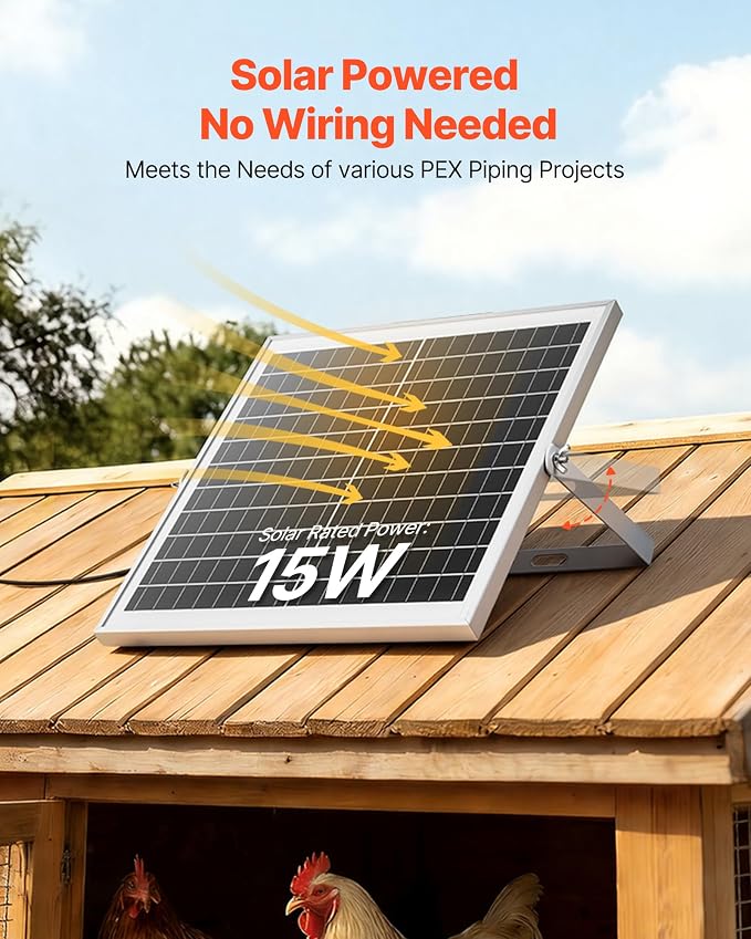 VEVOR Solar Powered Fan, 15W Solar Panel with 2 Fans, Adjustable Solar Panel Angle, 2668 RPM High-Speed, Flexible Installation, Fast Air Exchange for Greenhouse, Grow Tents, Chicken Coops, Shelters