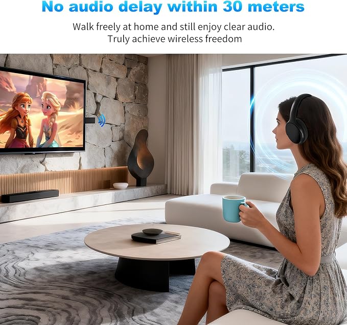 Wireless Headphones for TV, TV Headphones Wireless for Seniors with USB Transmitter,Over Ear TV Headphones, Plug & Play, No Audio Delay, 20+ Hours