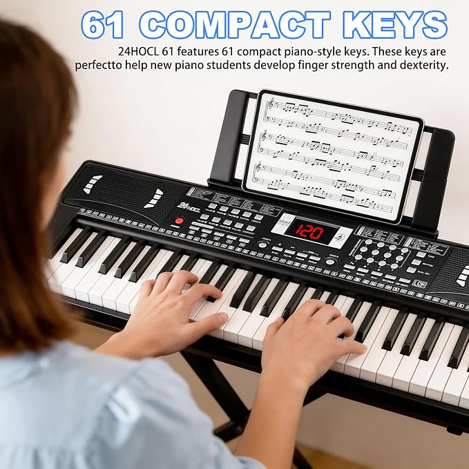 61 Key Keyboard Piano, Digital Kids Piano Keyboard with Stand, Gift for Early Education Children, Black