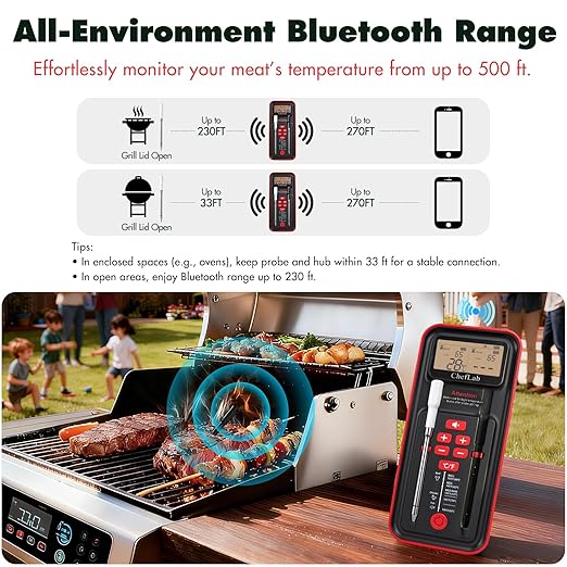 Meat Probe Thermometer Wireless with Standalone LED Display: 500FT Bluetooth, Dual Probe, No Phone or App Needed, Gift for Grillers, Smoker, BBQ Grill, Oven, Rotisserie, Air Fryer