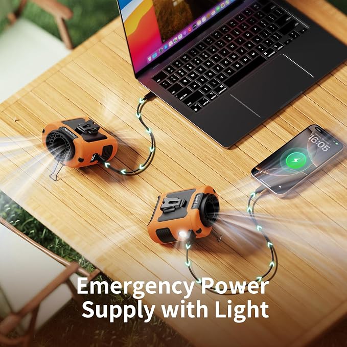 Socool 10000mAh Portable Waist Fan Clip On Personal Fans Rechargeable, 40H Cooling Wearable Belt Shirt Fan with 5 Speed Wind Adjustable & LED Light, Hanging Neck Fan for Outdoor Jobsite Camping