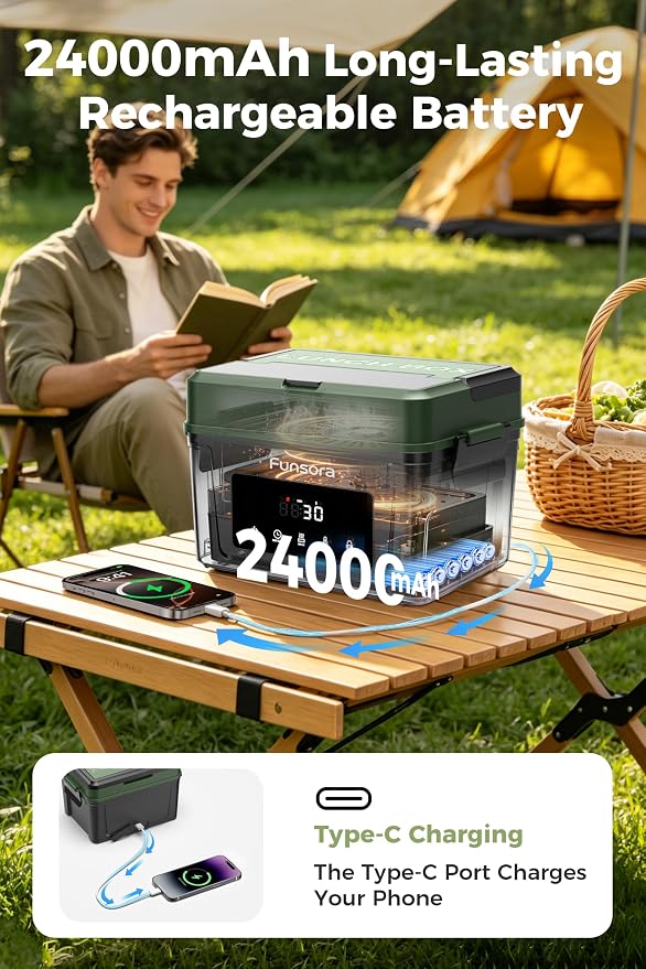 Cordless Heated Lunch Box 6.3Cups Electric Lunch Box 24000mAh Rechargeable Battery Fast 5-Sided Heating Self Heating Food Warmer Smart Timer Lunch Box for Work Travel Truck