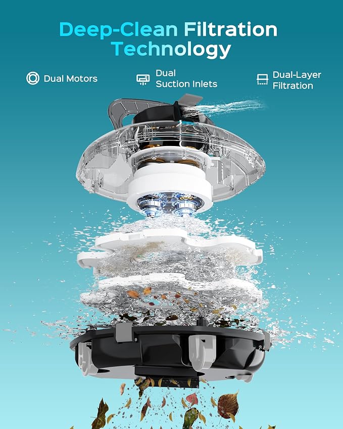 (2026 Upgrade) Cordless Pool Vacuum for Above Ground Pool, Automatic Pool Cleaner Robot Cleaning Up to 660 sq.ft, Dual-Layer Filtration, 90 Mins Runtime, Self-Parking, with Hook (Obsidian Black)