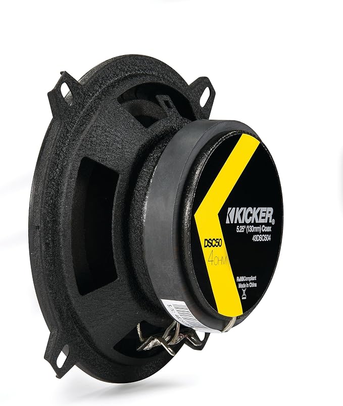KICKER DS Series 5.25" Coaxial Speaker|43DSC504|One Pair|4-Ohm|200 Watts Peak|50W RMS|Poly-Blend Cone|UV-Treated Ribbed Foam Surround|EVC-Extended Voice Coil|Car,Truck,SUV,ATV