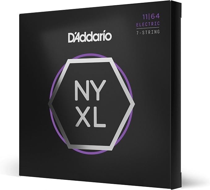 D'Addario Electric Guitar Strings, NYXL Nickel Plated, NYXL1164, Medium Gauge 11-64, 7-String Set, Pack of 1