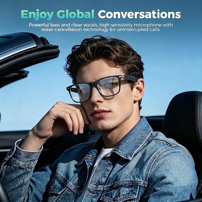 2026 AI Bluetooth Smart Glasses,AI Real-Time Translation Glasses,Music Playback & Hands-Free Calls,AI Smart Glasses with Blue Light Lenses+Sunglasses Lenses+Brown Lenses for Men & Women
