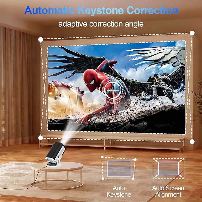 Mini Projector with WiFi and Bluetooth, Built-in App Smart Portable Projector 4K Support, Auto Keystone 180° Rotatable, Android 13 OS, Compatible with Smartphone/Laptop/TV Stick/HDMI/USB
