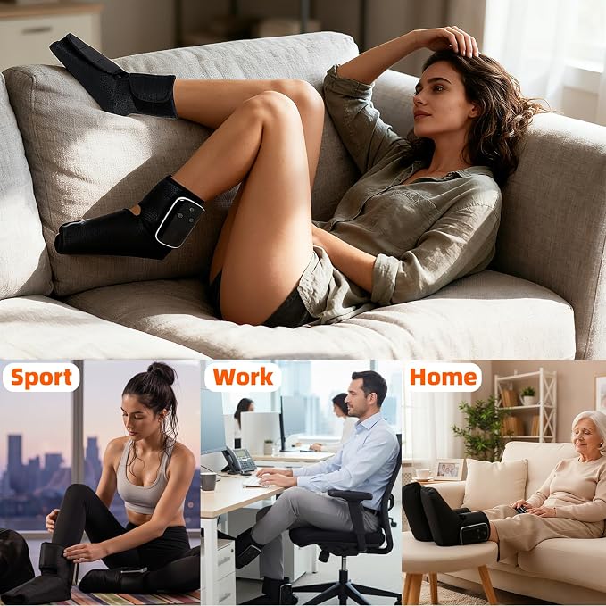 Portable Air Compression Ankle and Foot Massager with Heat for Pain Relief and Circulation, Cordless Feet Compression Massager for Relaxation, Gifts for Parents, Men, Women (Size 6 to 10,2PCS)