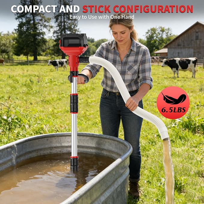 Stick Water Transfer Pump Compatible For Milwaukee 18V Battery(NO Battery), 800GPH Cordless Portable Water Transfer Pump With Detachable Rod, 37" Hose For Garden Fountain Boat Livestock Tank