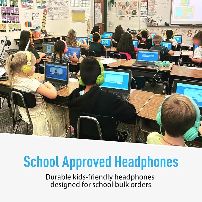 AILIHEN Classroom Headphones Kids 10-Pack for School Student K-5, On-Ear Premium Bulk Wired Headset with Mic, 85dB Volume Limited & SharePort, 3.5mm Jack for Chromebook, Computer, Laptop (Multicolor)