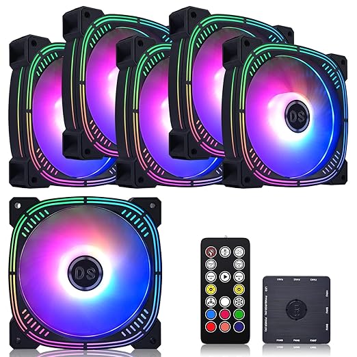 Rainbow LED RGB Fans with Controller for PC Case, CPU Cooler, Radiators System (6pcs RGB Fans, G Series)