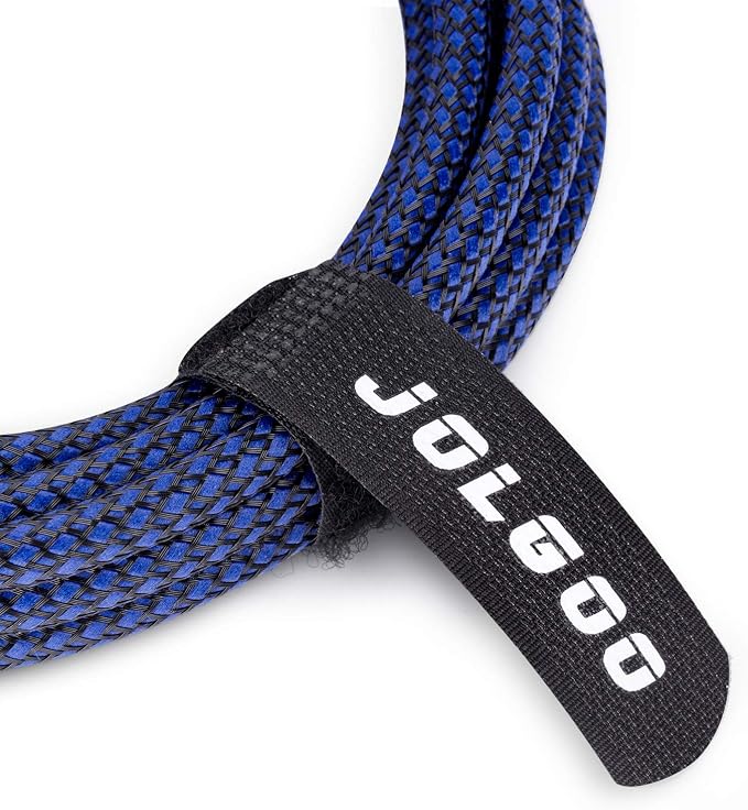 JOLGOO Guitar Cable 1/4 Inch Cable 20 Ft Straight to Right Angle 1/4 Inch 6.35mm Plug Bass Keyboard Instrument Cable Blue and Black Tweed Cloth Jacket, Electric Mandolin, pro Audio