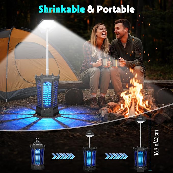 Bug Zapper Outdoor 2026, Portable Electric Mosquito Killer with Camping Light, Cordless USB Rechargeable Bug Zapper Fly Zapper Trap for Fishing, Hiking, Camping, Patio, Home