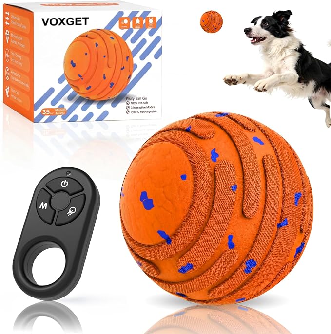 Smart Interactive Dog Toy Ball, Automatic 3 Modes Moving Ball with Remote Control for Medium Large Dogs, Rechargeable Waterproof E-TPU Bouncing & Rotating Toy to Keep Busy (Bright Orange)