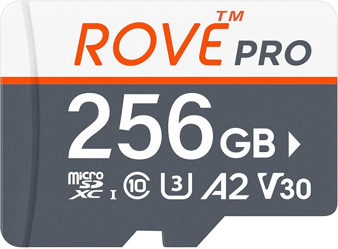 ROVE PRO Micro SD Card microSDXC 256GB Memory Card with Full-Size SD Adapter 100MB/s Read Speed, C10, U3, V30, 4K, A2 for Dash Cam, Android Smart Phones, Tablets, Games