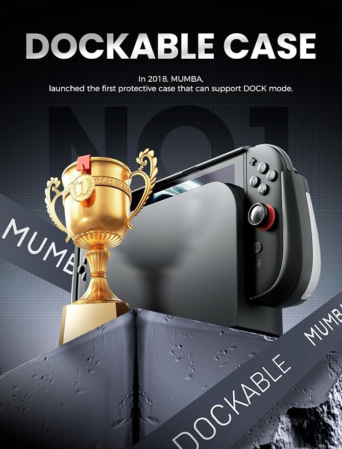 Mumba Dockable for Nintendo Switch 2 Case with Flip Stand, [Titan] Ergonomic Switch 2 Grip Protective Cover Holds 5 Game Cards & 2 TF Cards TPU Accessories and Quick-Release Joy-Con Design (Silver)